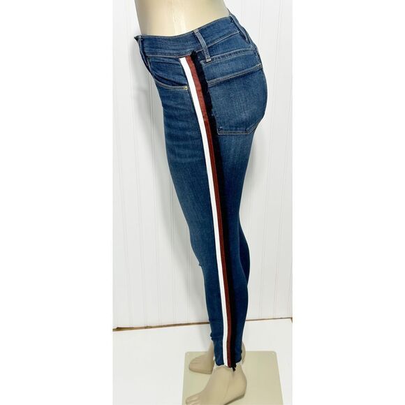 Frame Le High Skinny Multi Tape Stripe Skinny Jeans Raw Hem Dark Wash Size 24 - Picture 13 of 13